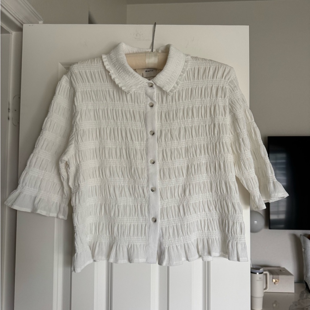 Anthropologie Maeve Button Front Smocked Top